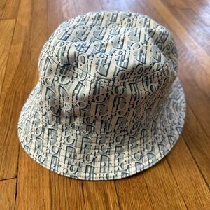 DIOR REVERSIBLE BLUE OBLIQUE FRINGED COTTON HAT